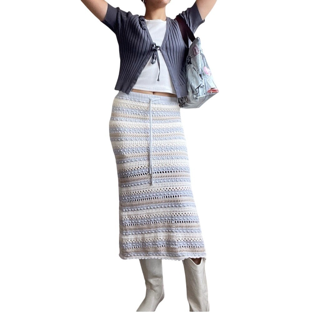 Jessica Simpson Y2K Boho Periwinkle Pastel Striped Crochet Maxi Skirt